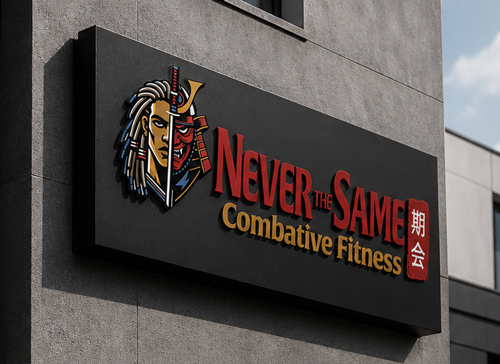 Never the Same Combative Fitness signage mockup