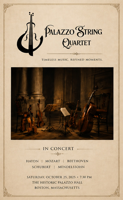 Palazzo String Quartet playbill design